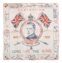 [ROYALTY]. A group of handkerchiefs, ceramics, and other ephemera from Queen VICTORIA, King GEORGE V, and King EDWARD VIII comprising: