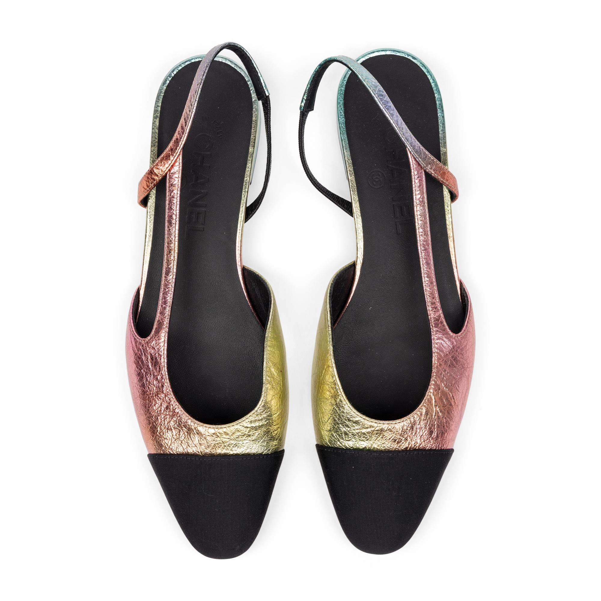 Chanel, Metallic Multicolor Leather Slingback Flats
