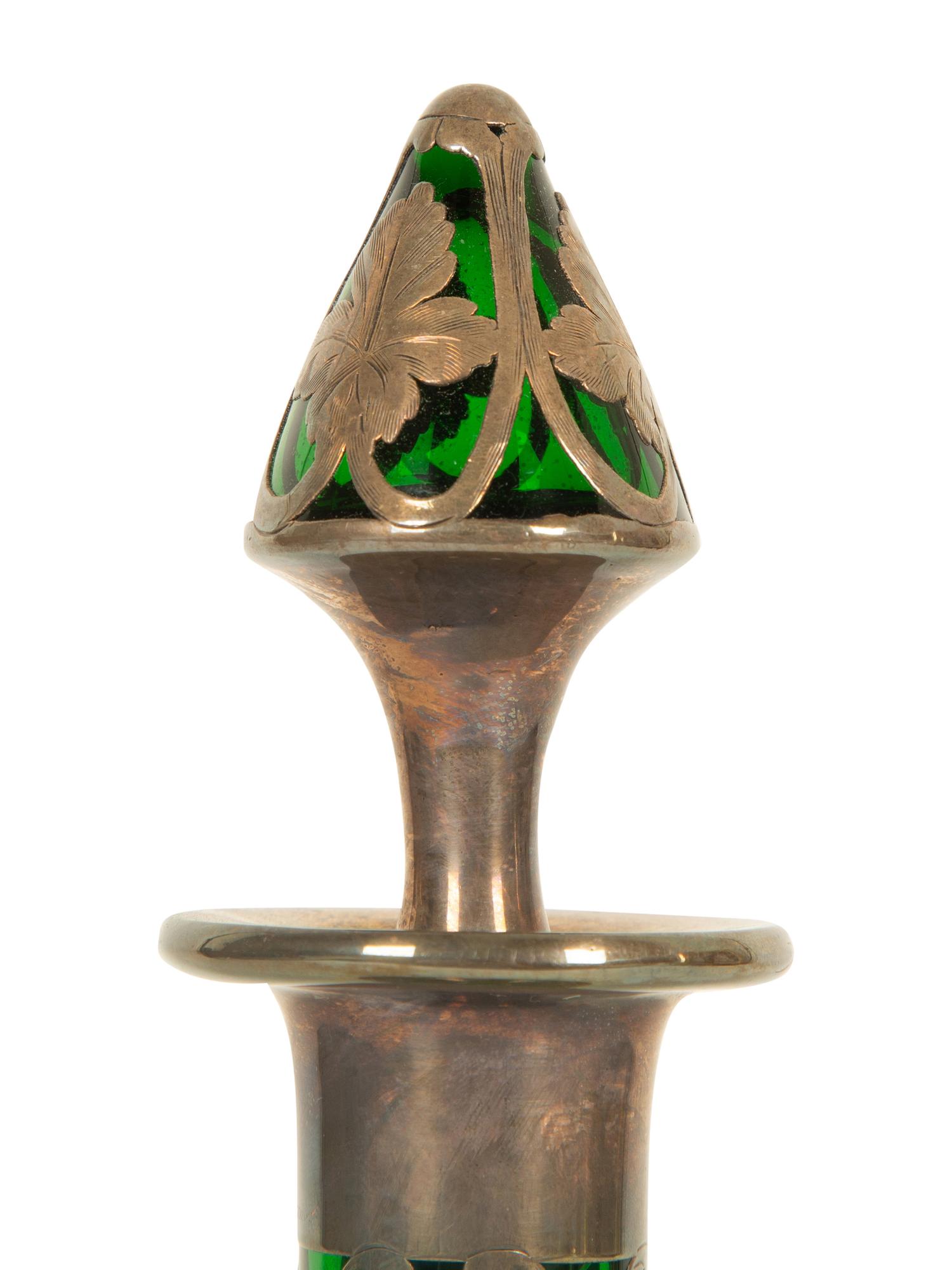An American Silver Overlaid Green Glass Decanter