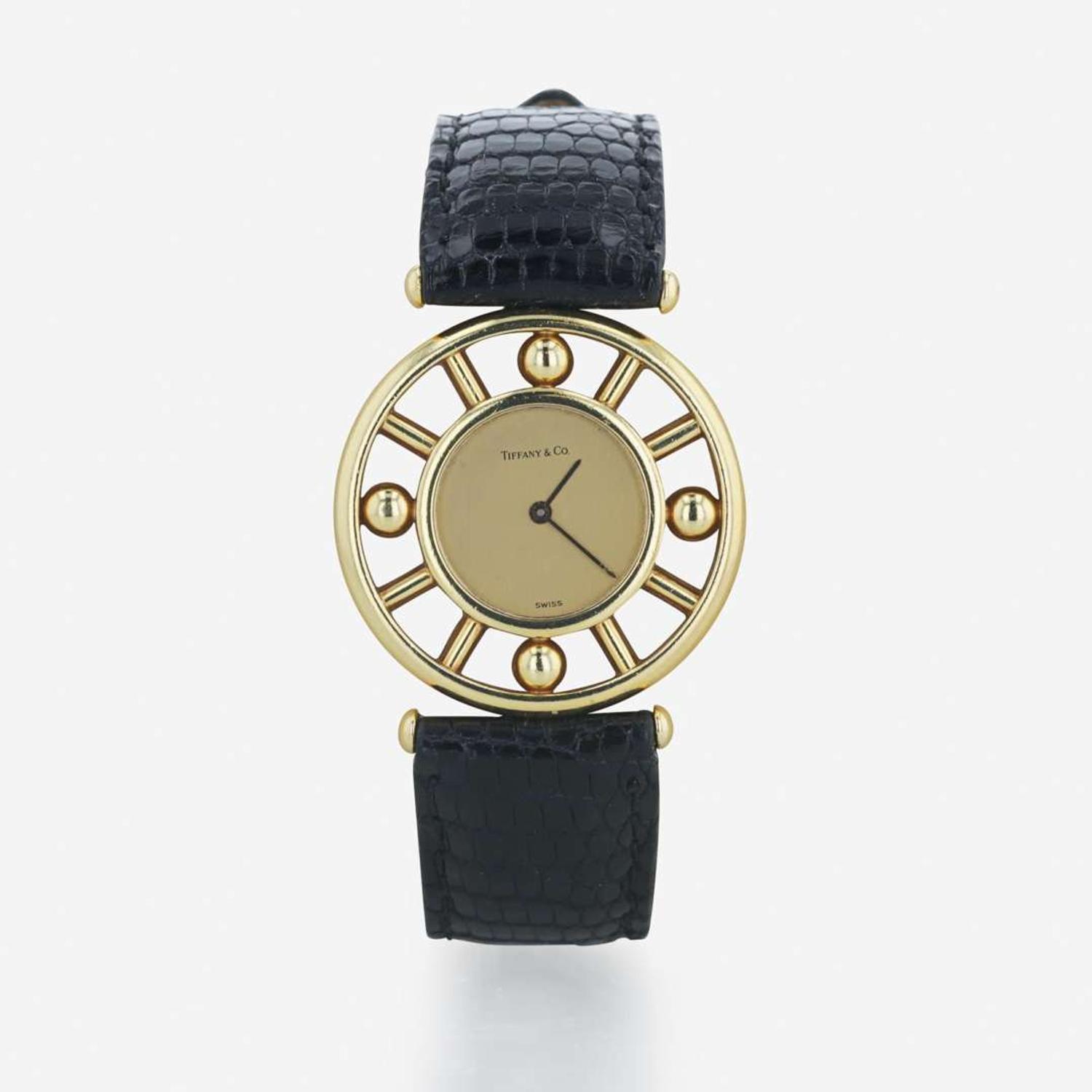 A lady's 18K gold and leather strap wristwatch, Tiffany & Co. Paloma Picasso, 1984
