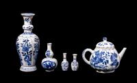 Seven Chinese Export Blue and White Porcelain Articles