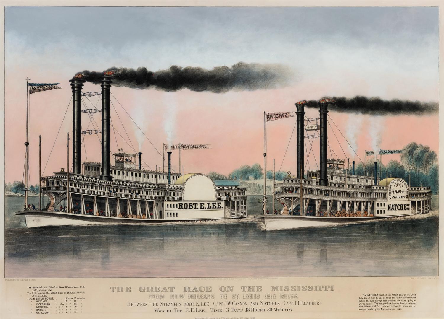 CURRIER and IVES, publishers. The Great Race on the Mississippi from New Orleans to St. Louis, 1210 Miles. New York, 1870.