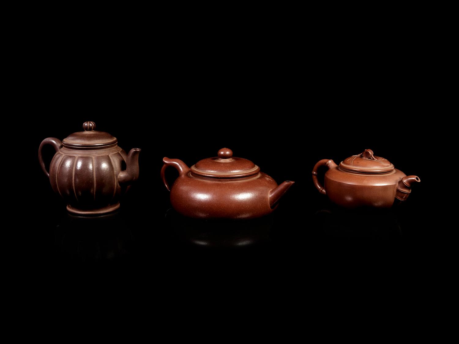 Three Chinese Yixing Zisha Pottery Teapots