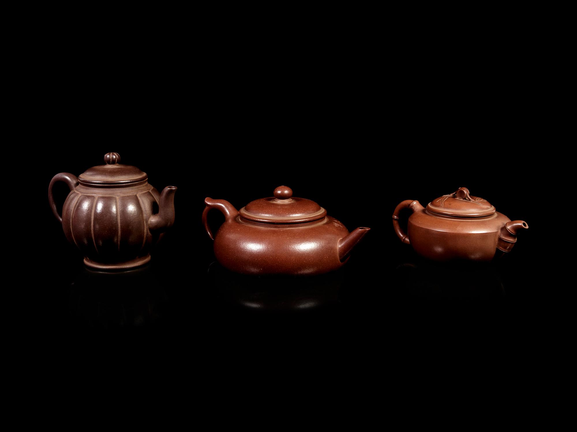 Three Chinese Yixing Zisha Pottery Teapots