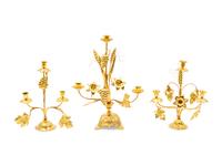 A Group of Gilt Medal Floral Table Decorations