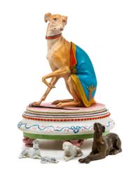 A Group of Five Whippet Figures Height of tallest 10 3/4 inches.