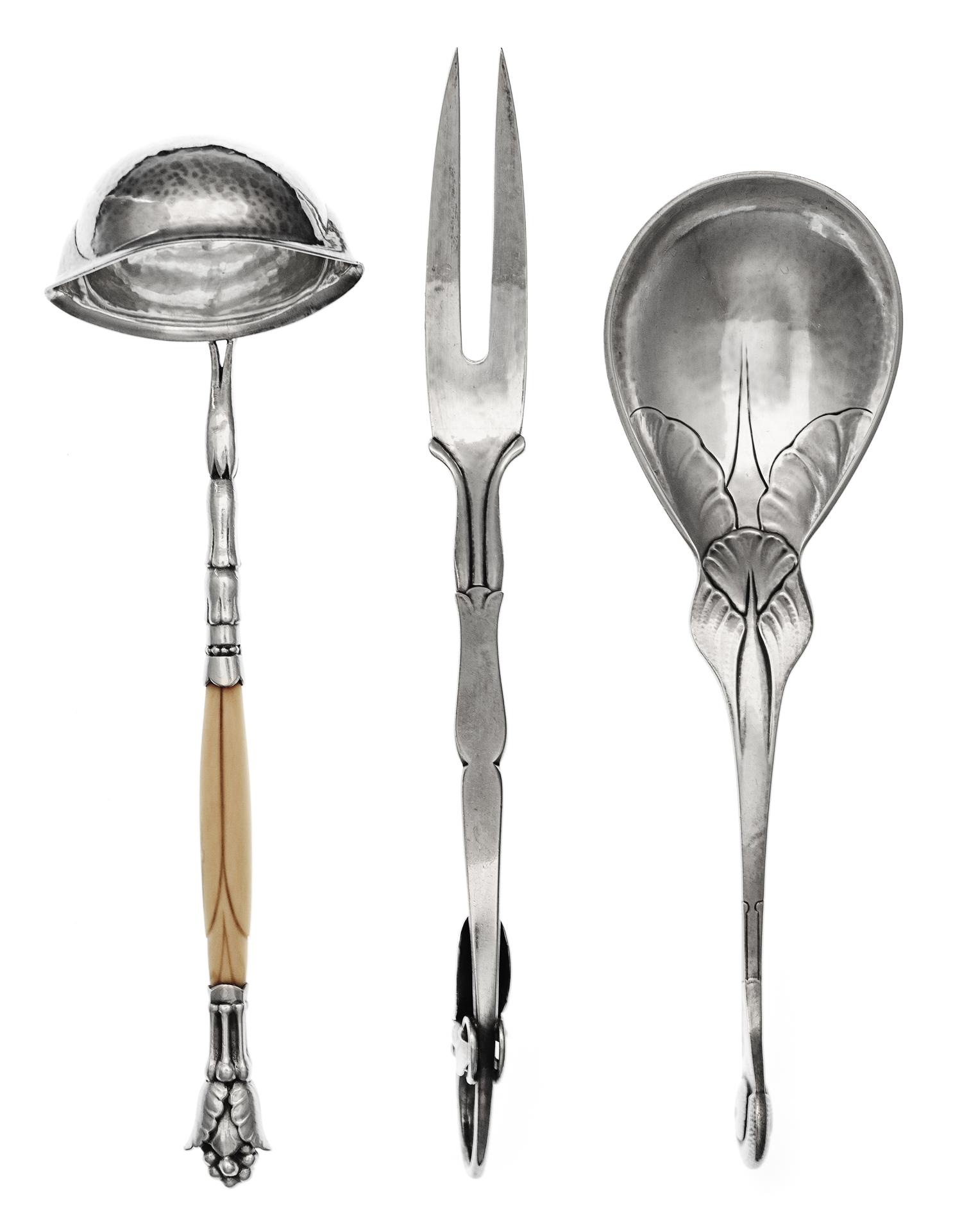 Three Danish Silver Serving Articles, Georg Jensen Silversmithy, Copenhagen, First Quarter 20th Century, comprising a pattern'93' sauce