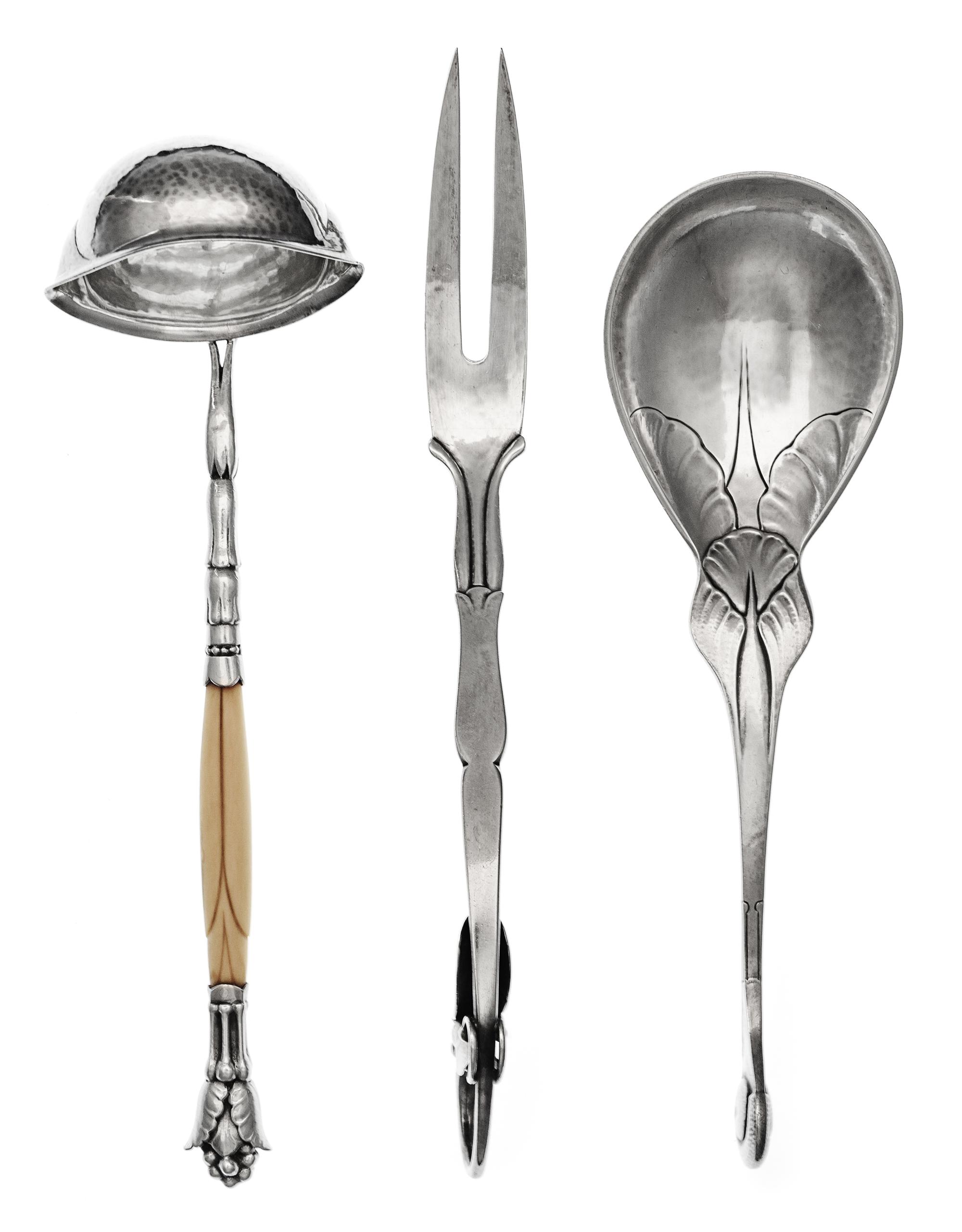 Three Danish Silver Serving Articles, Georg Jensen Silversmithy, Copenhagen, First Quarter 20th Century, comprising a pattern'93' sauce