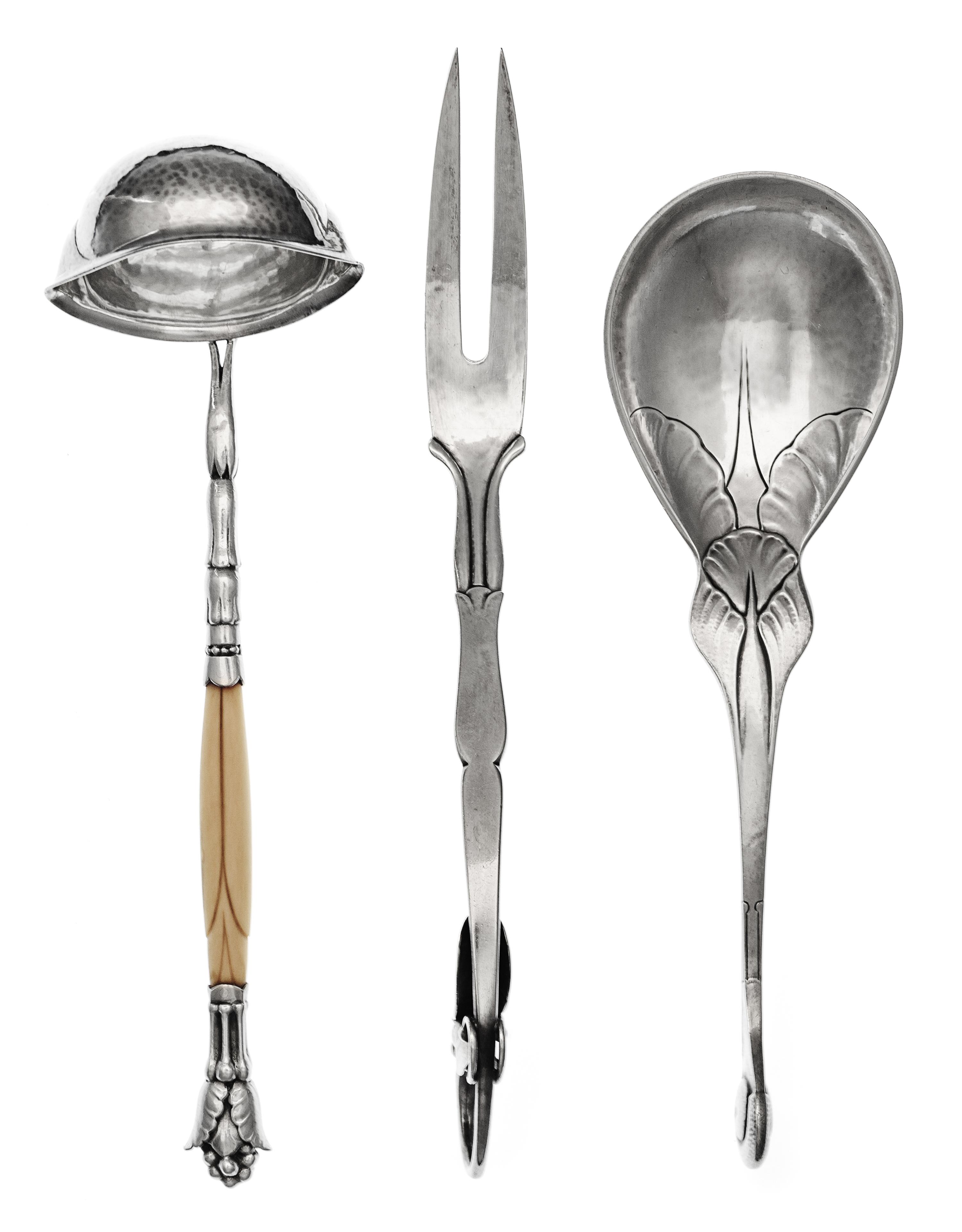 Three Danish Silver Serving Articles, Georg Jensen Silversmithy, Copenhagen, First Quarter 20th Century, comprising a pattern'93' sauce