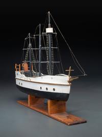A Carved and Painted Wood Three-Masted Ship Model