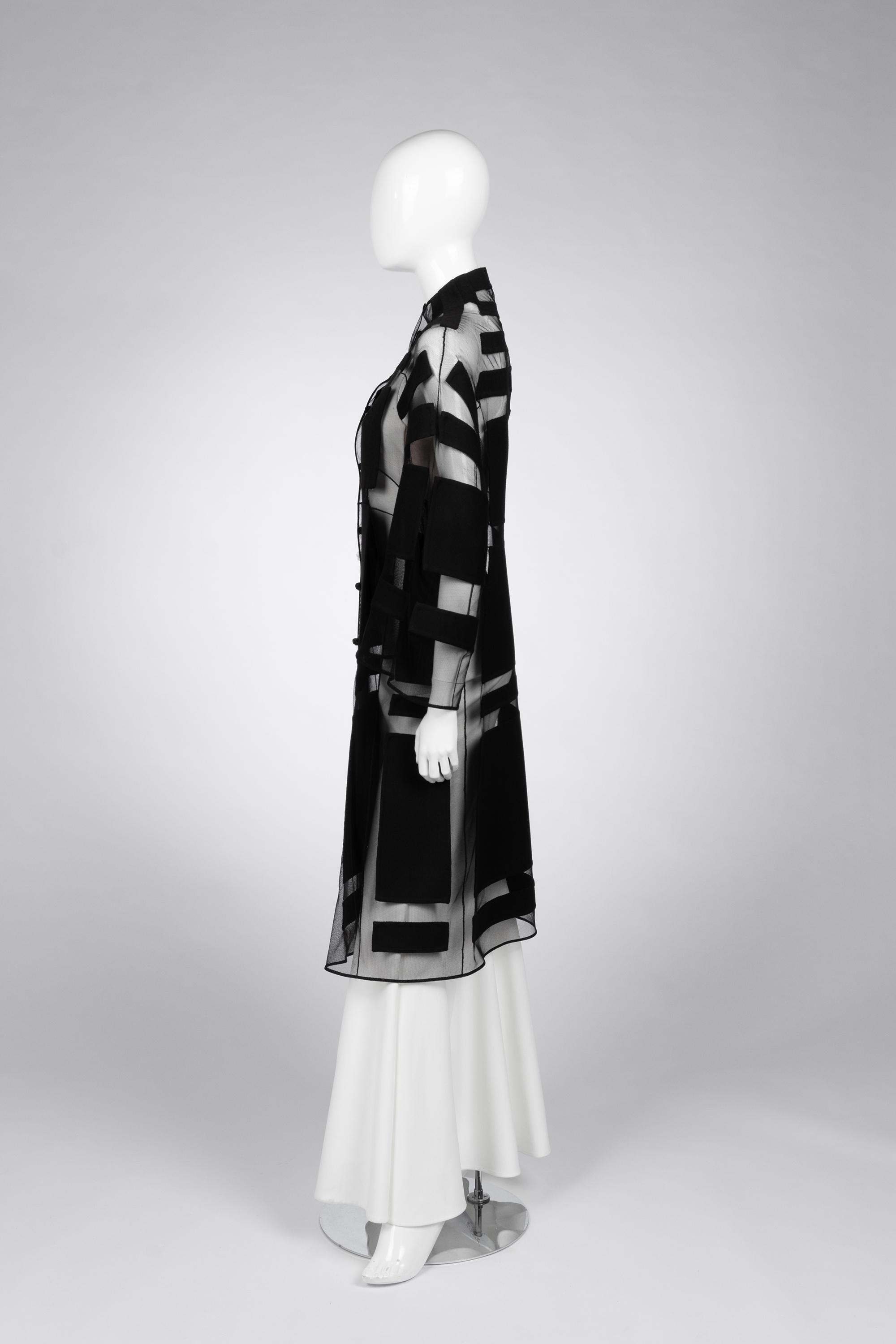 Chado Ralph Rucci Silk Net Jacket with Wool Crepe Patches