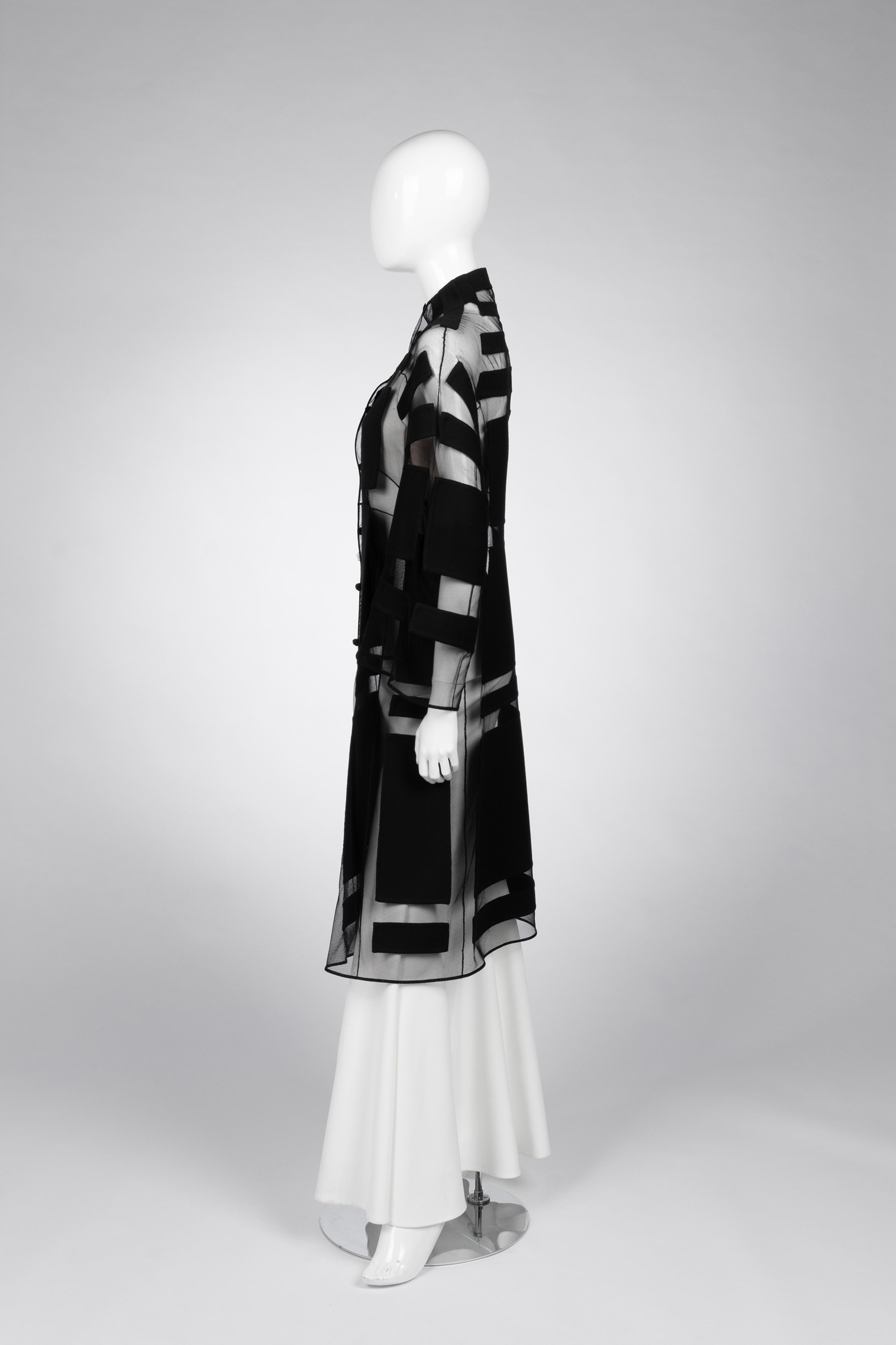 Chado Ralph Rucci Silk Net Jacket with Wool Crepe Patches