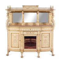 A Fine Renaissance Revival Parcel Gilt and Ivory-Painted Cabinet