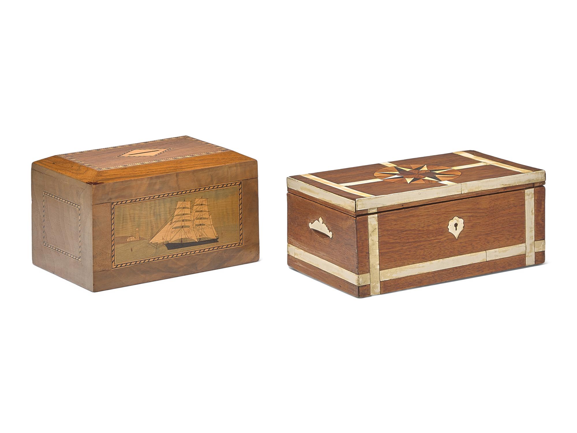 Two Nautical-Themed Inlaid Wooden Boxes, 19th / 20th Century