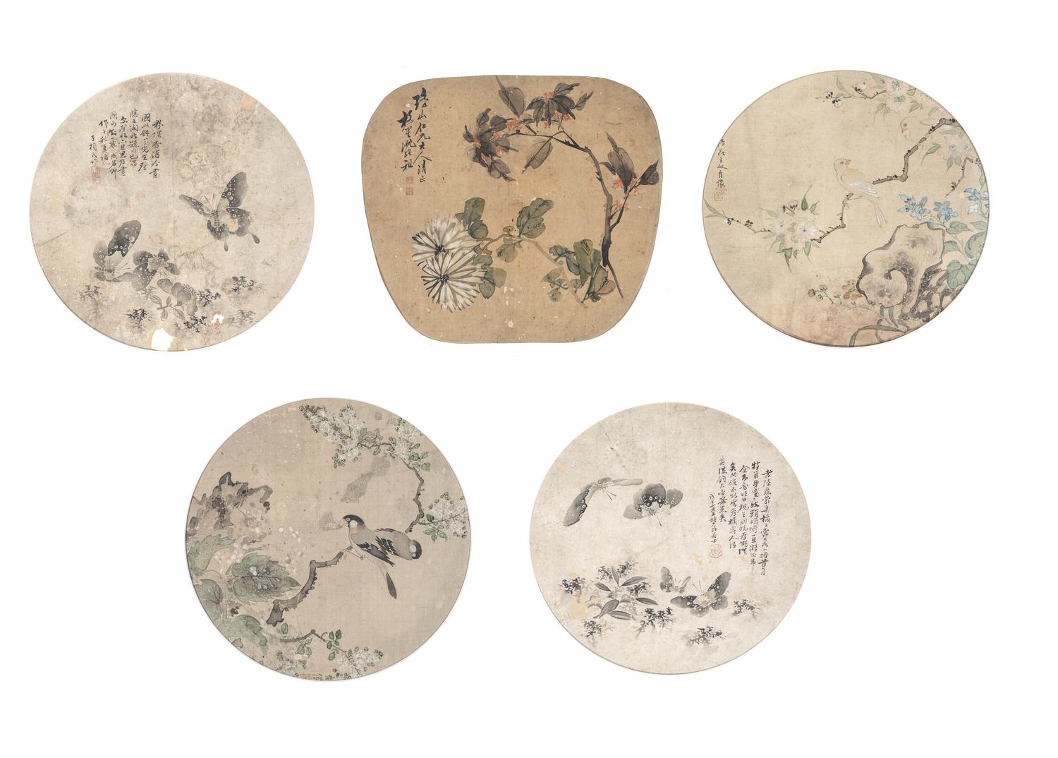 Five Chinese Paintings Depicting Birds and Flowers