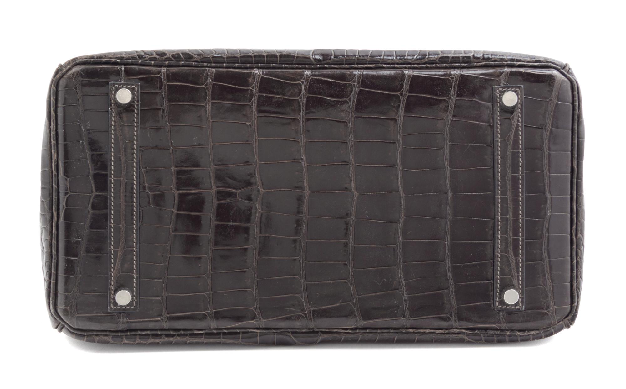 An Hermes Graphite Porosus Crocodile 35cm Birkin Handbag, 14" x 10" x 7".