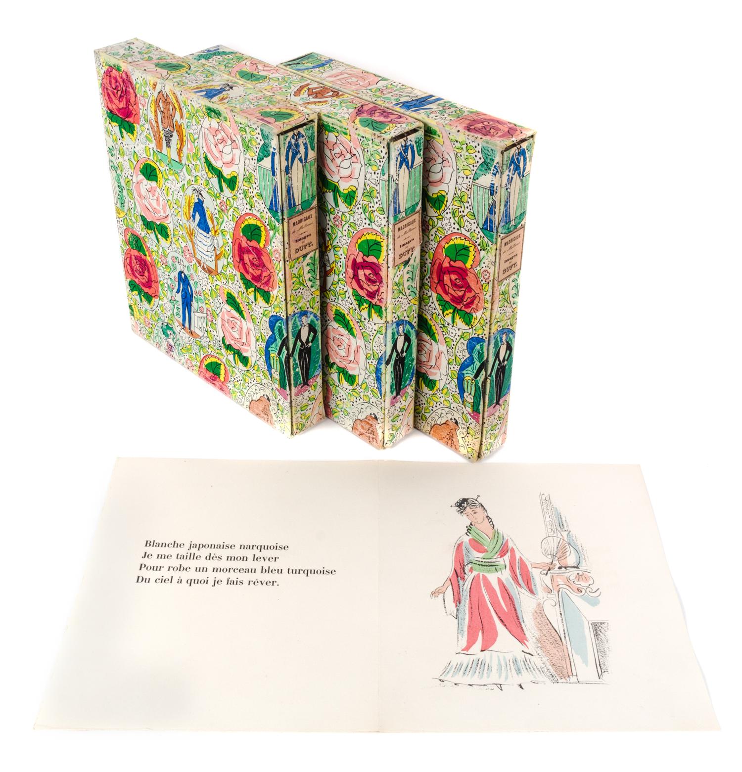 Three Volumes, Mallarme. MADRIGAUX Images de Raoul Dufy Height 11 5/8 x width 9 1/4 inches.