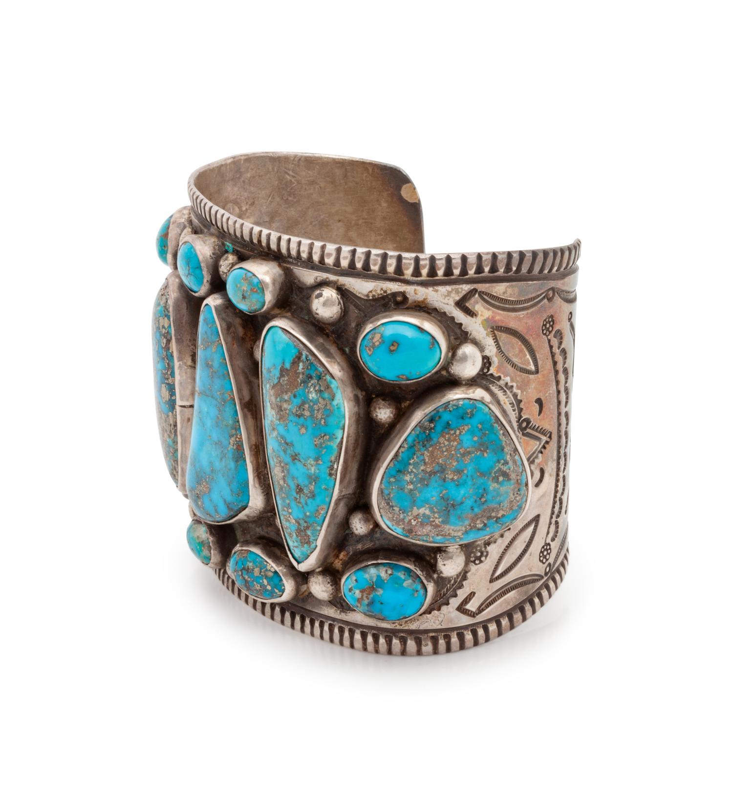 Wide Silver and Morenci Turquoise Cuff Bracelet