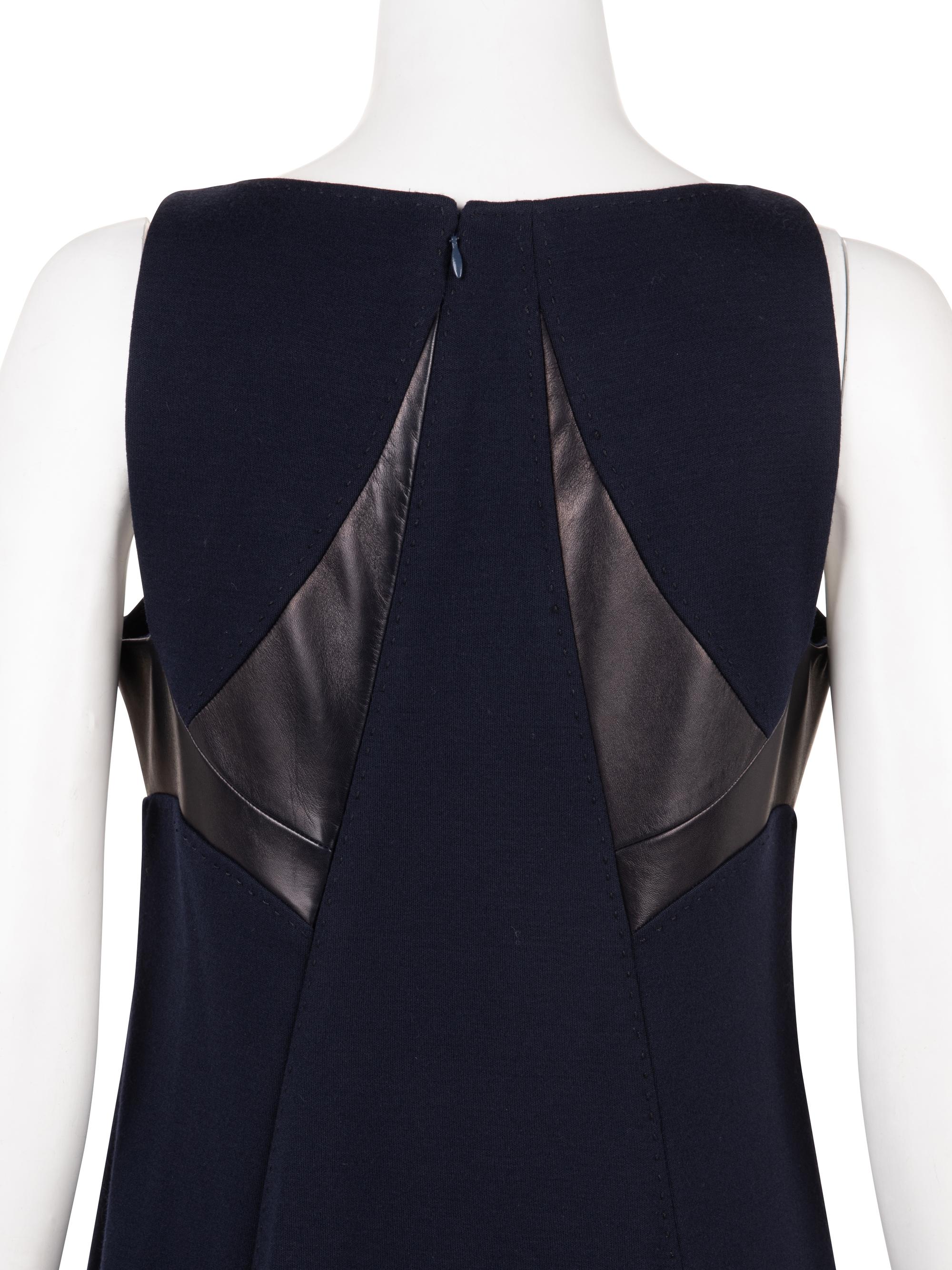 Two Ralph Rucci Leather Paneled Sleeveless Dresses, c. 2010s