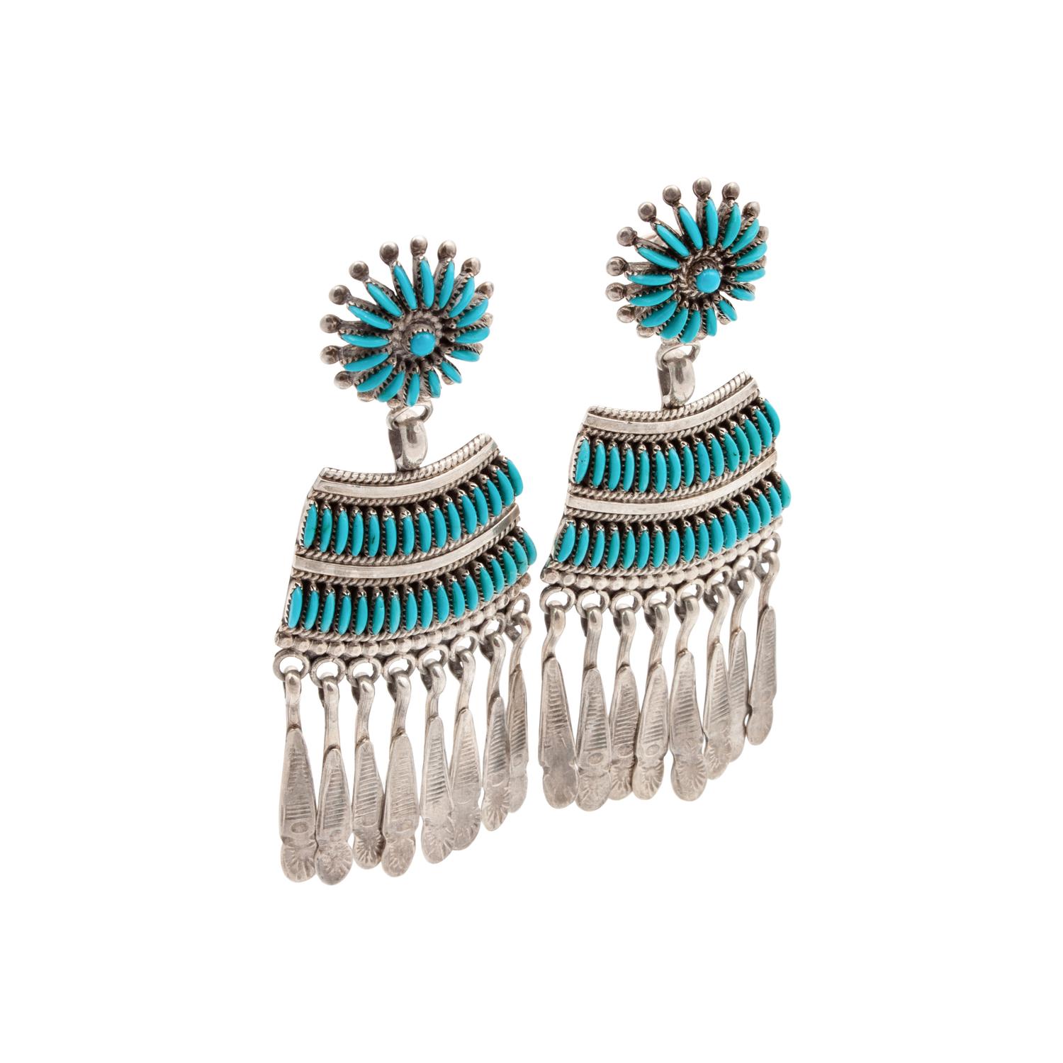 Silver Earrings, with Petit Point Turquoise Lot is located and will ship from Denver, Colorado.