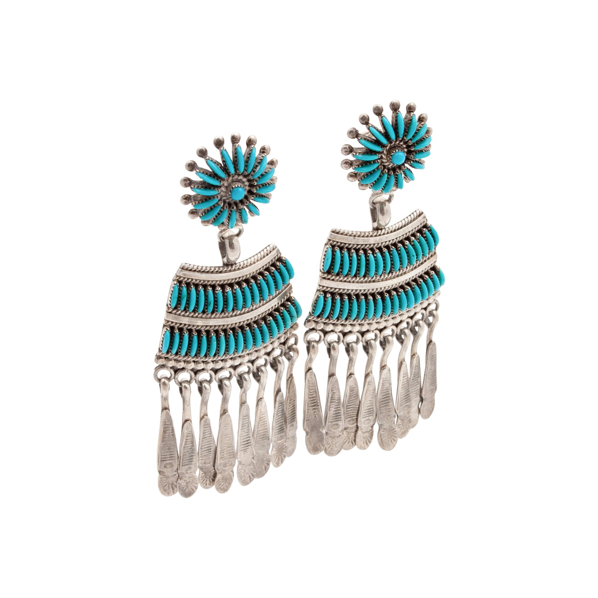 Silver Earrings, with Petit Point Turquoise Lot is located and will ship from Denver, Colorado.