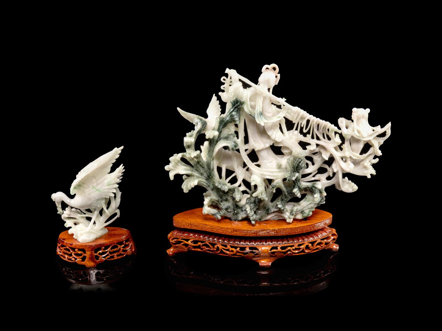 Two Chinese Pale Celadon Jadeite Carvings
