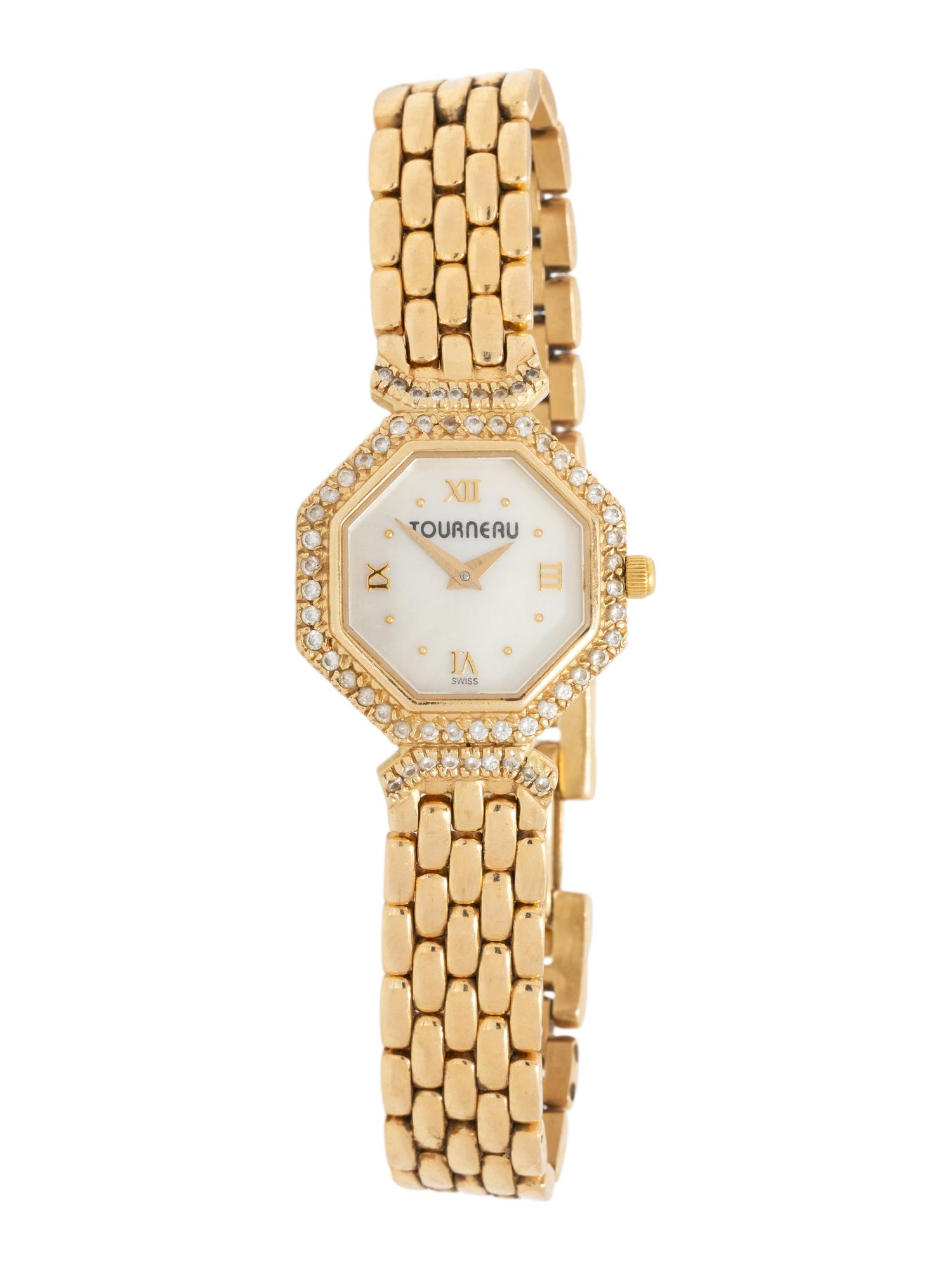 TOURNEAU, YELLOW GOLD, MOTHER-OF-PEARL, AND DIAMOND WATCH