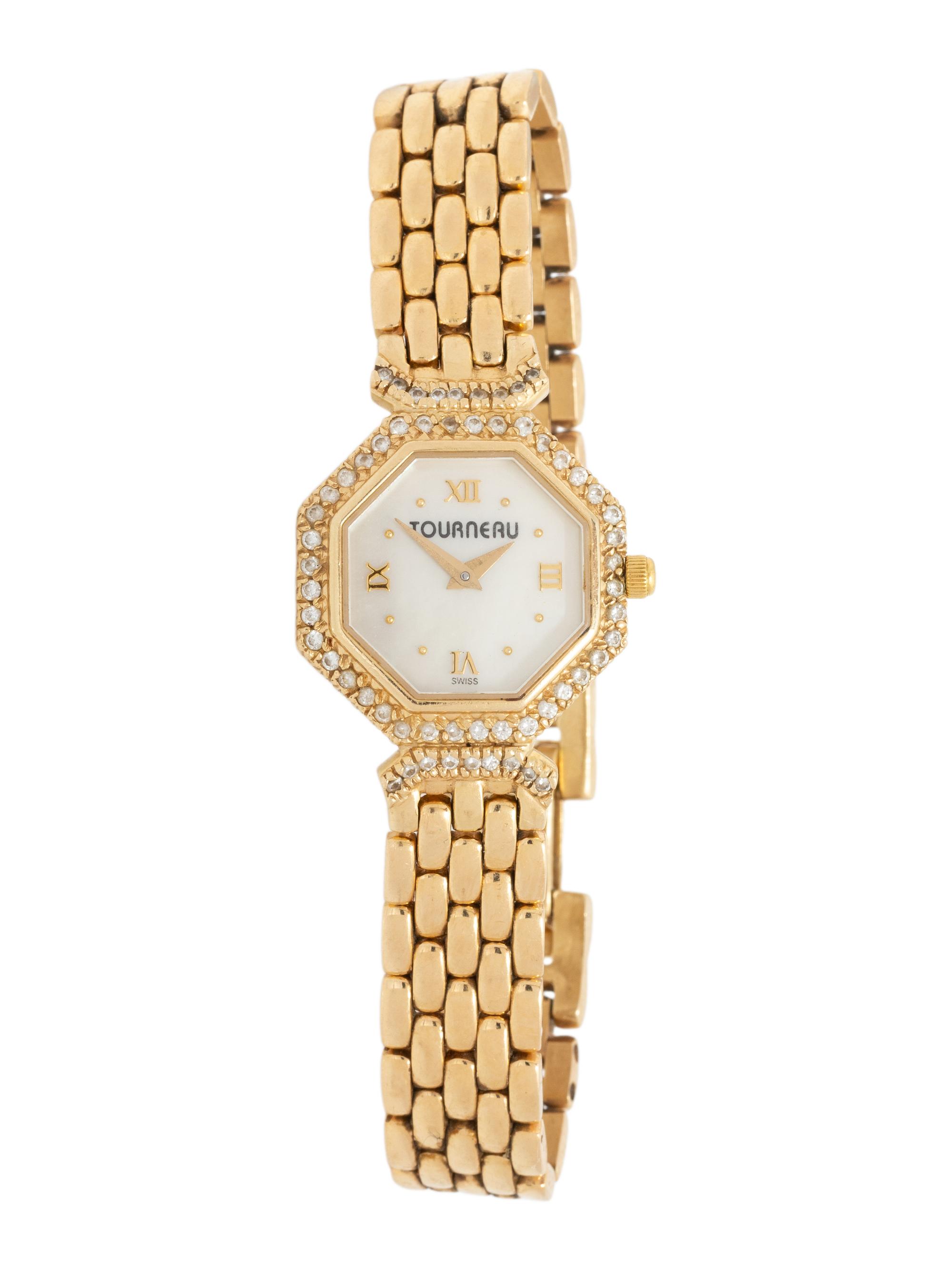 TOURNEAU, YELLOW GOLD, MOTHER-OF-PEARL, AND DIAMOND WATCH