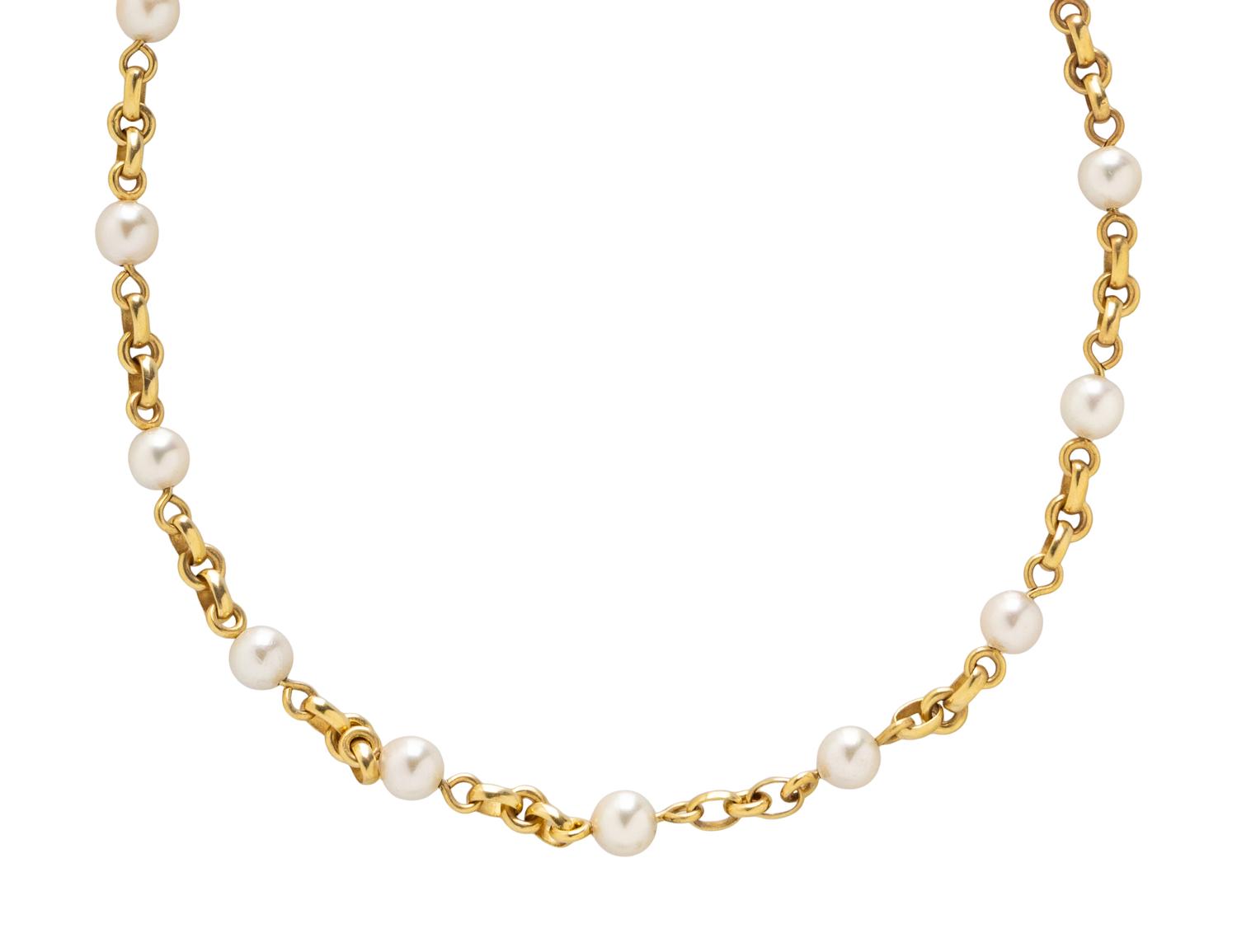 ELIZABETH LOCKE, CULTURED PEARL AND YELLOW GOLD STATION NECKLACE