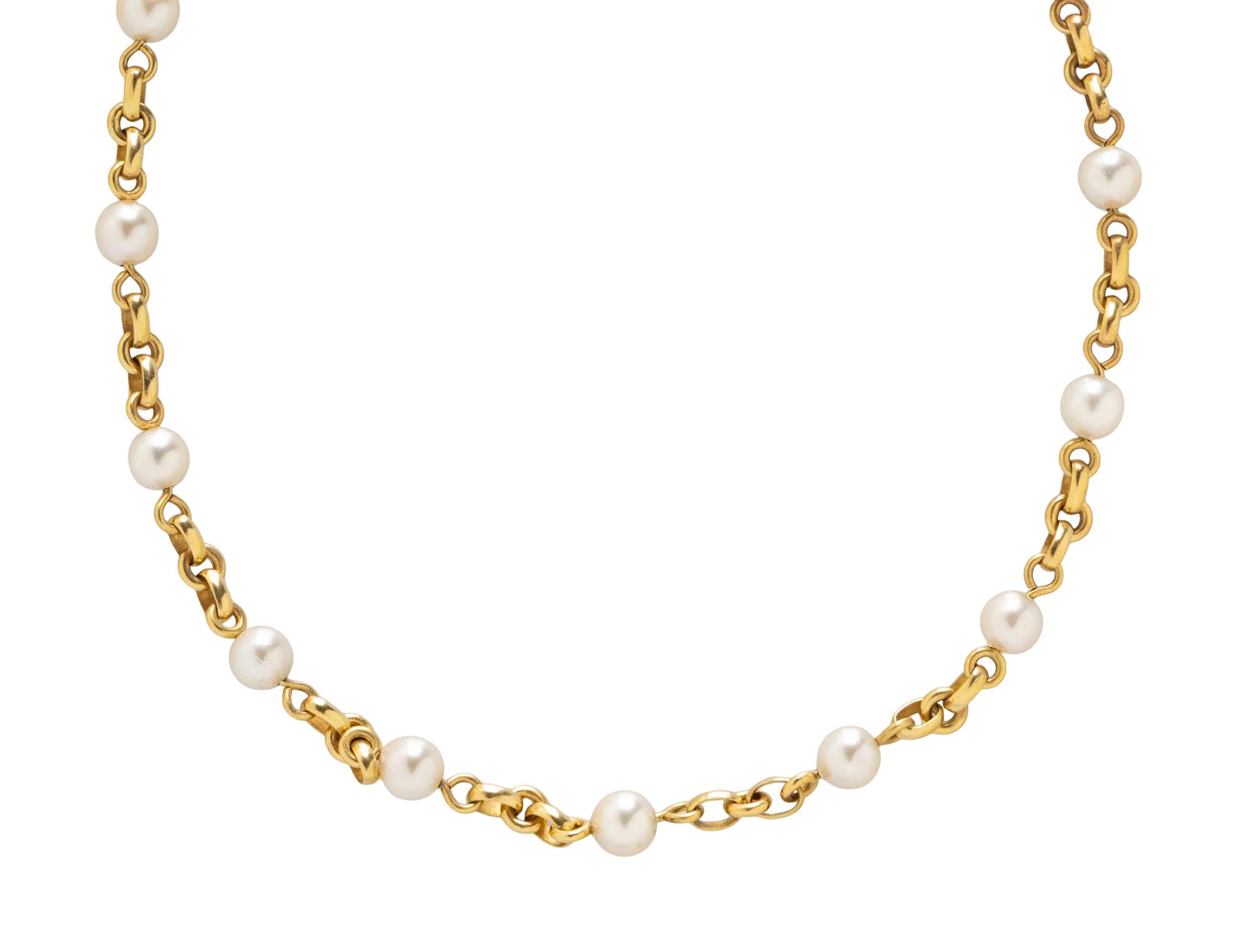 ELIZABETH LOCKE, CULTURED PEARL AND YELLOW GOLD STATION NECKLACE