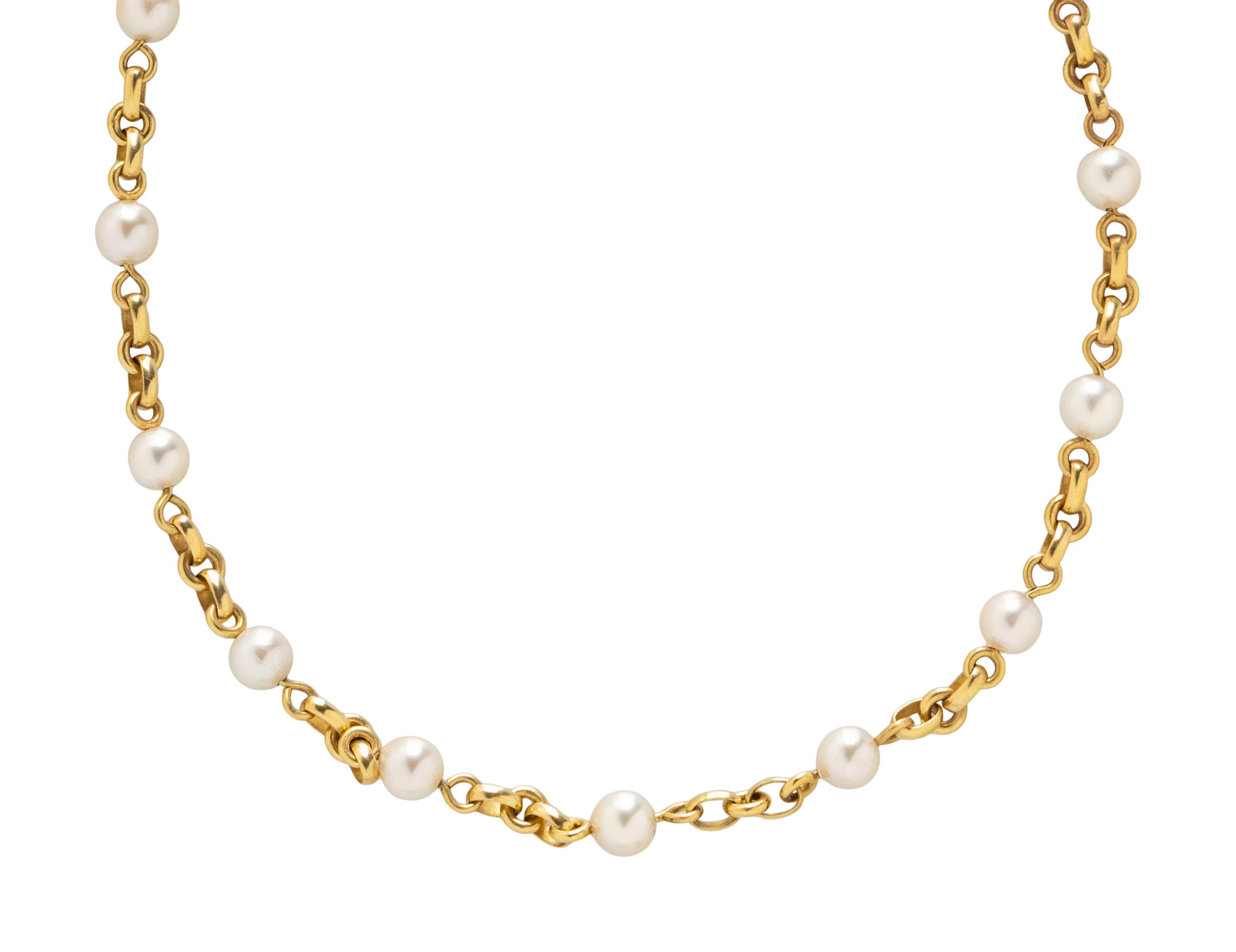 ELIZABETH LOCKE, CULTURED PEARL AND YELLOW GOLD STATION NECKLACE
