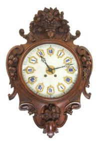 A French Oak Wall Clock Length 28 1/2 inches. — LATE 19TH CENTURY