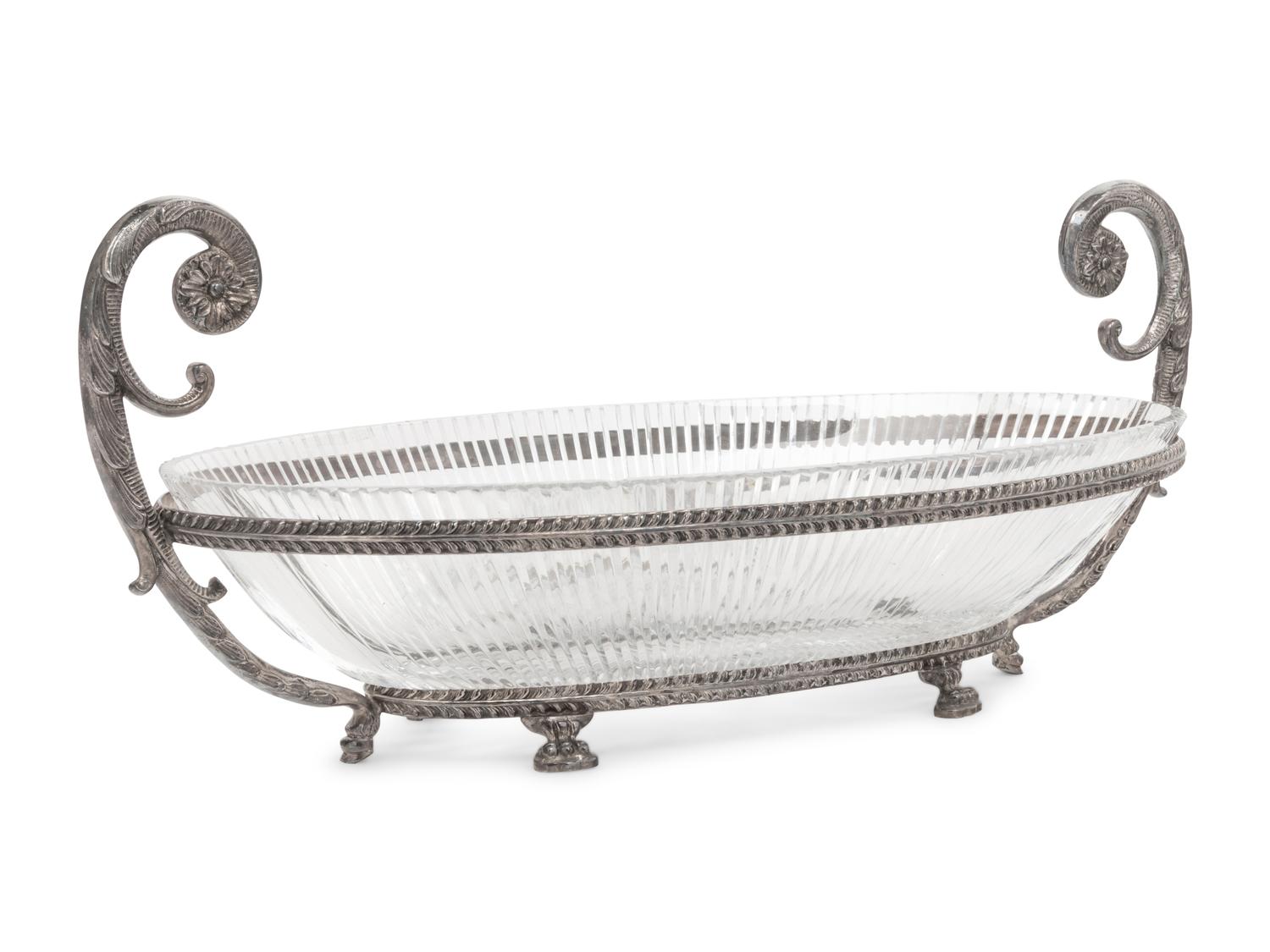 A Silver-Plate and Cut Glass Centerpiece Bowl