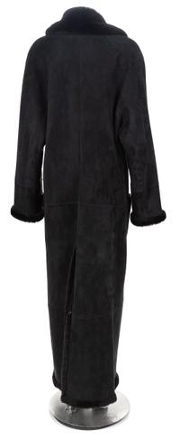 A Black Shearling Double Breasted Full Length Coat, Size Large.