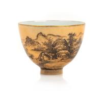 An Apricot Yellow Ground Grisaille Porcelain Wine Cup Diameter 2 1/2 inches. — 19TH/20TH CENTURY