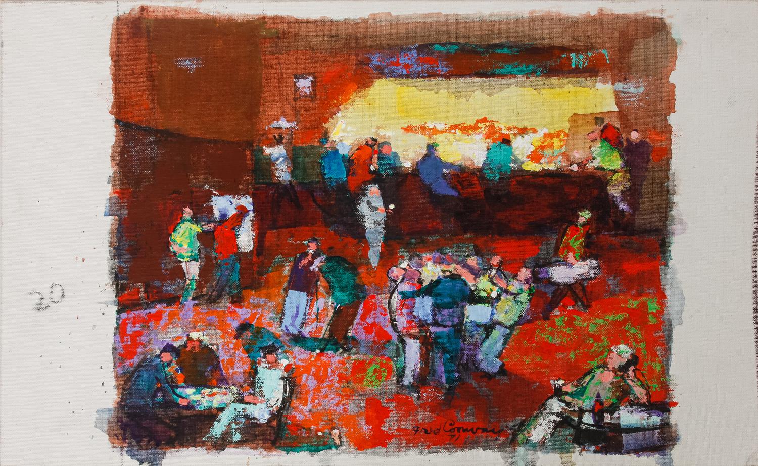 Four works: 19th Hole, 1971; Untitled (Golf Scene); Untitled (Golfers Under Tree); and Golfers ABC , 1964