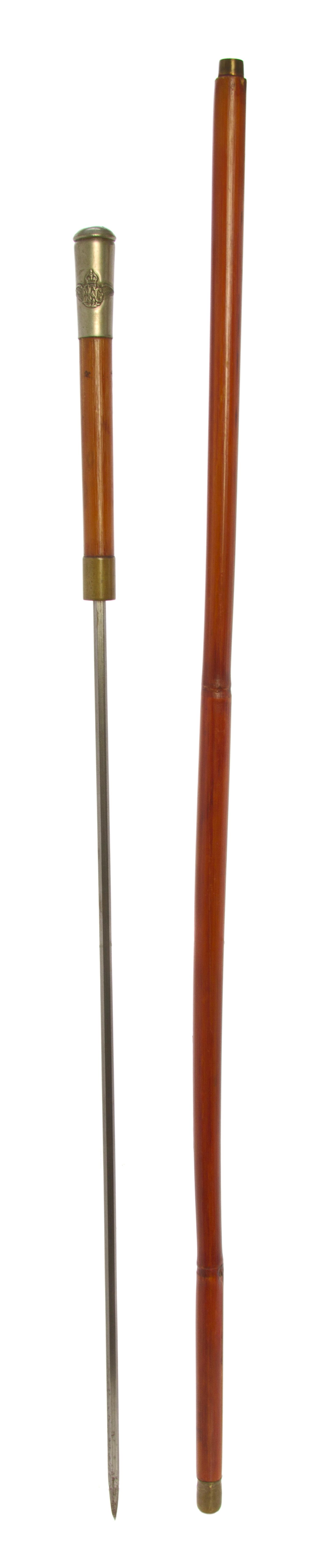 A British East Indies Sword Walking Stick, Length of handle 2 x length overall 35 5/8 inches.