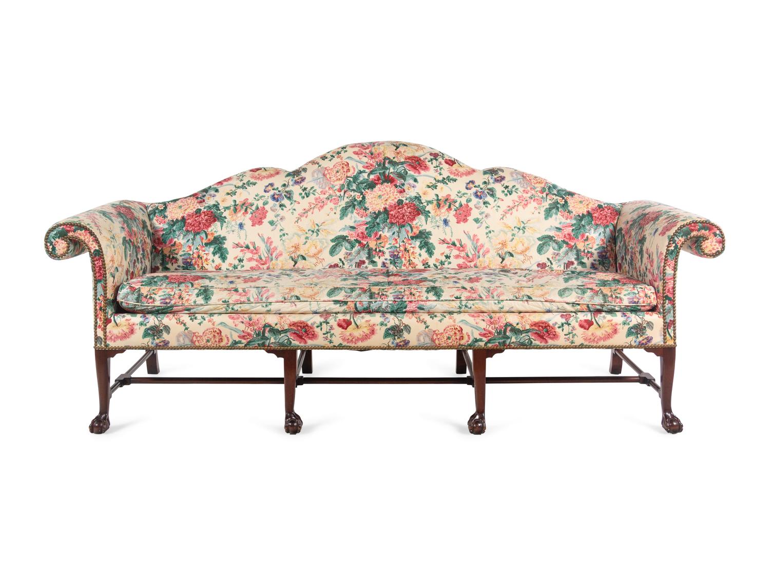 An Irish George III Style Mahogany Camelback Sofa