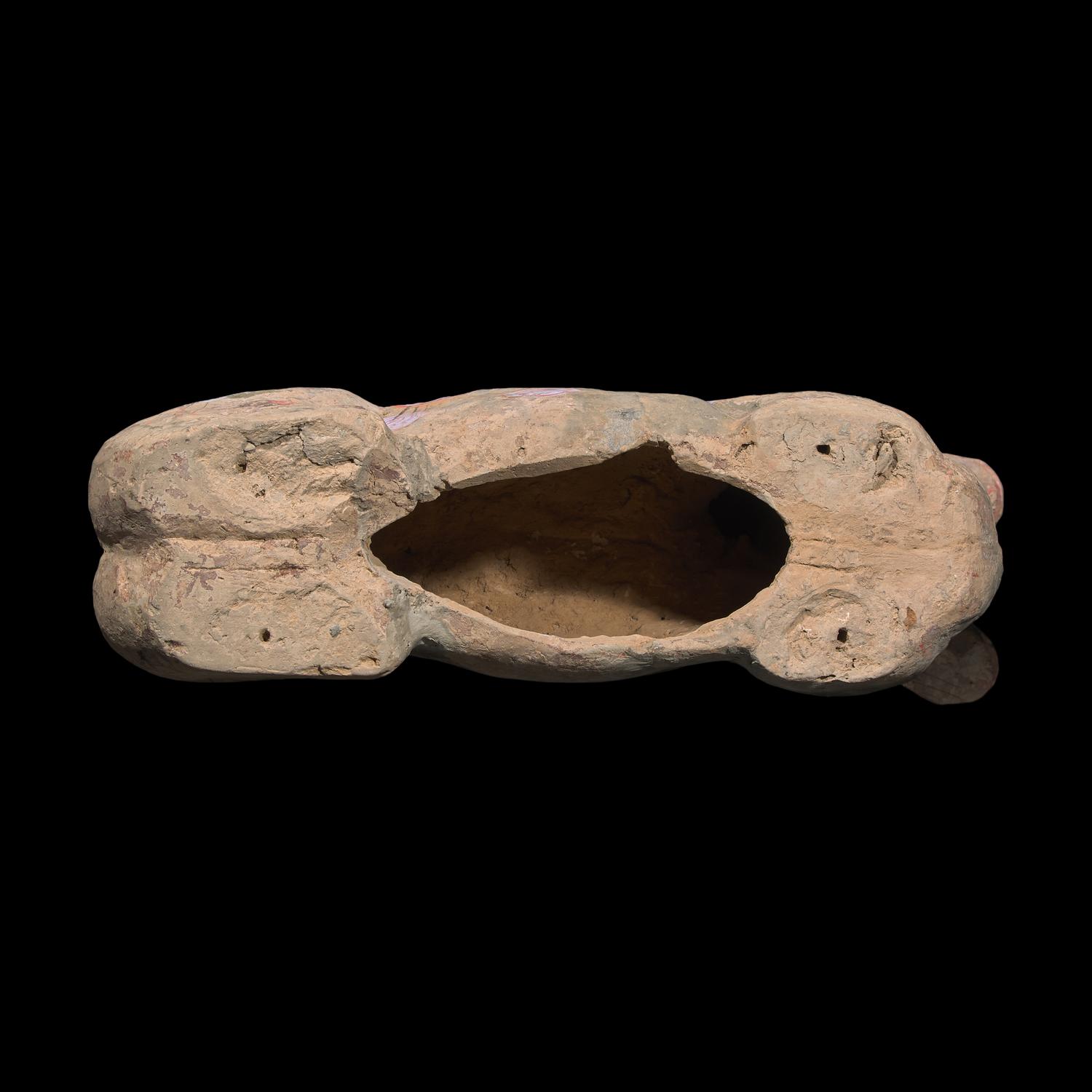 A Chinese Painted Grey Pottery Figure of Recumbent Horse, Han Dynasty 漢 彩繪灰陶馬