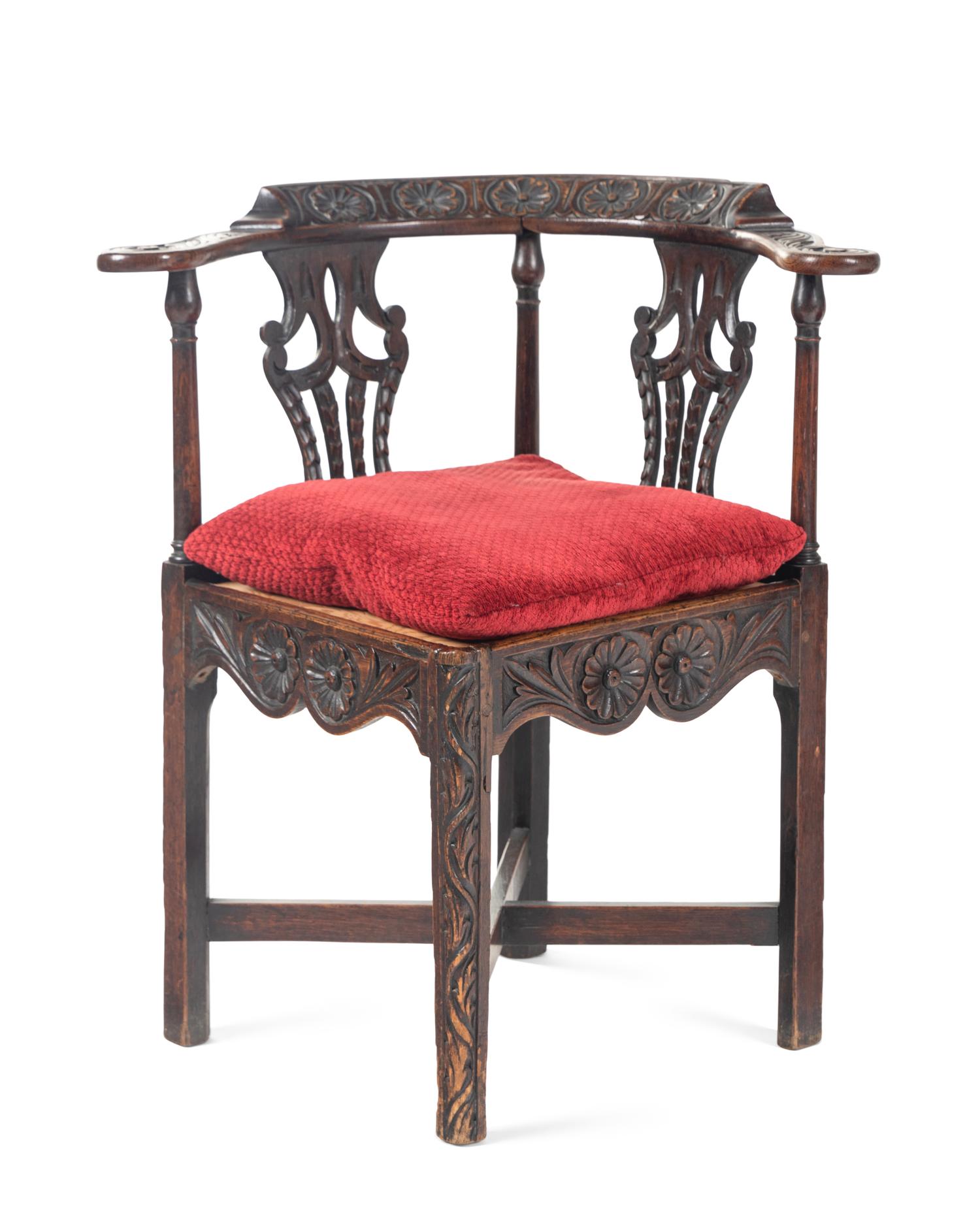 A William and Mary Carved Oak Corner Chair