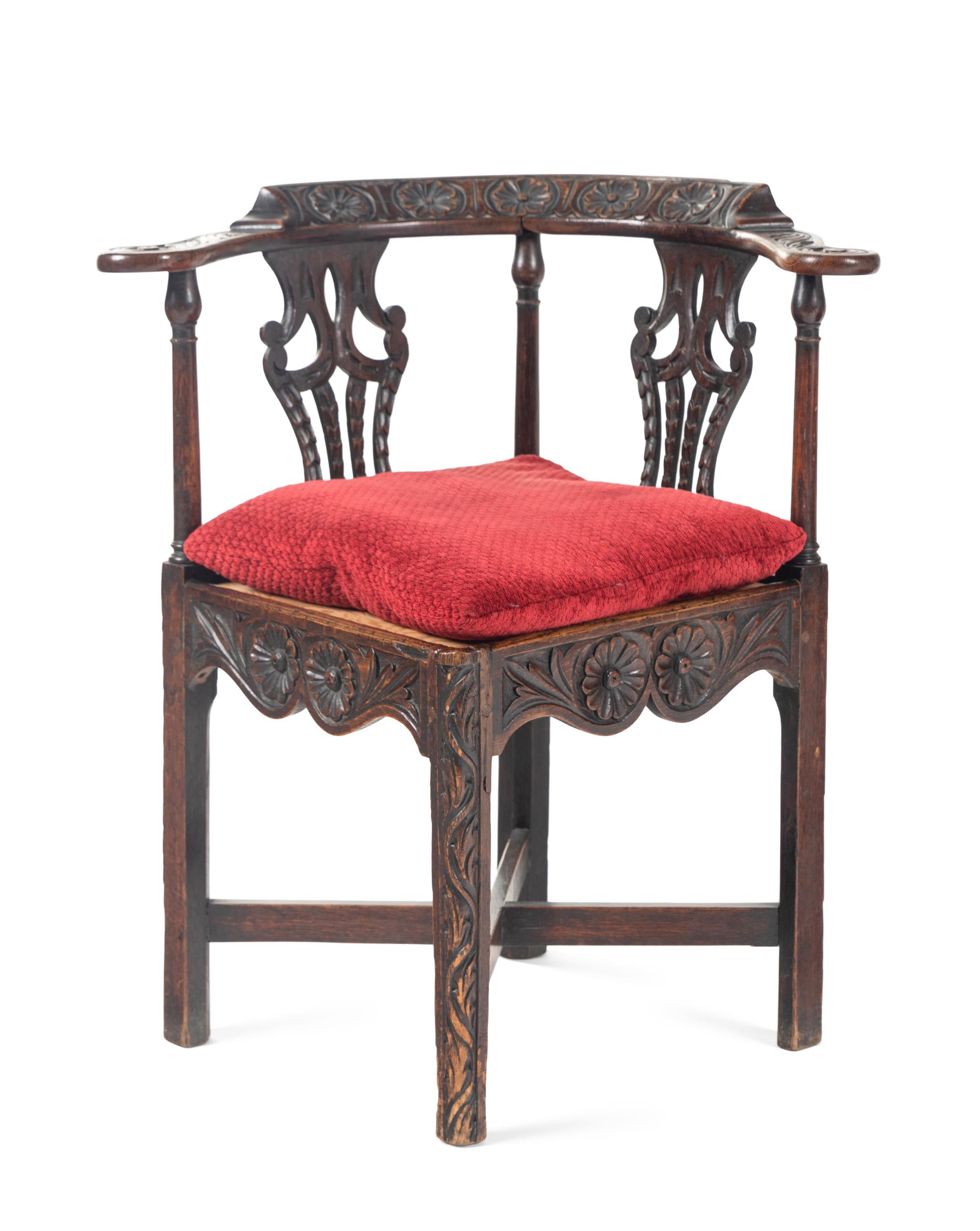 A William and Mary Carved Oak Corner Chair