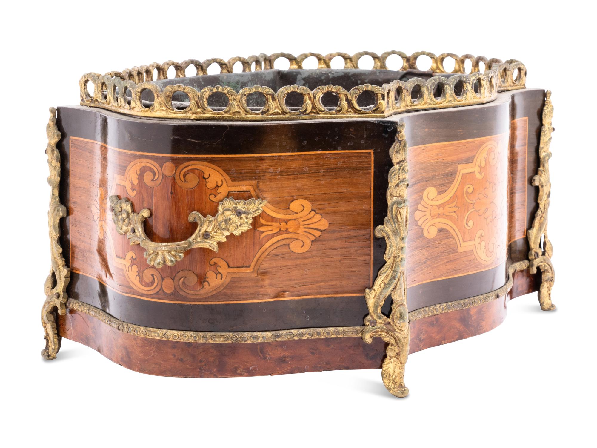 A Napoleon III Gilt Metal Mounted Marquetry Jardinière
