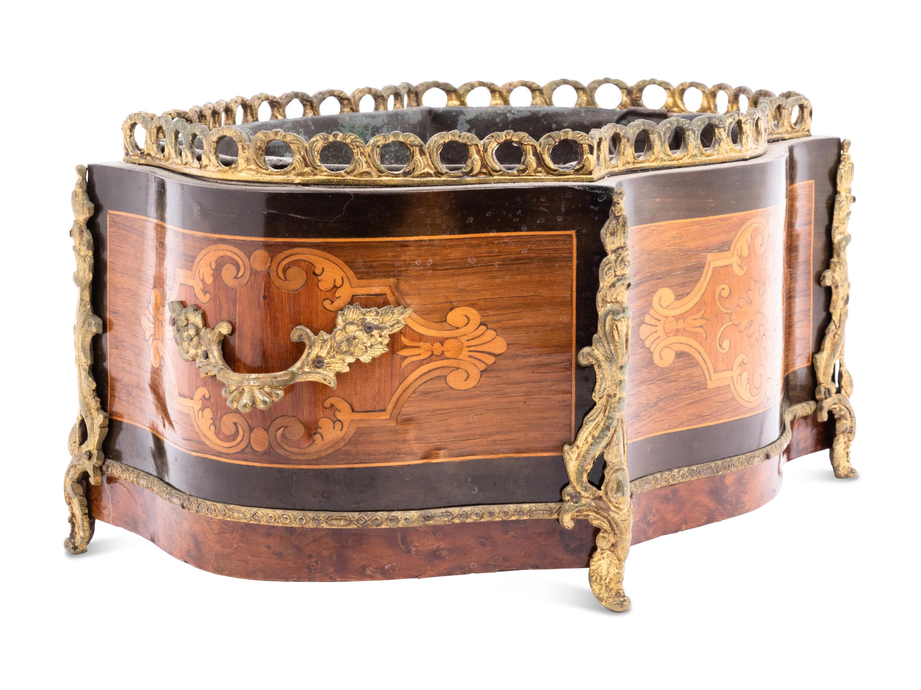 A Napoleon III Gilt Metal Mounted Marquetry Jardinière