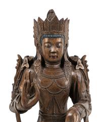 A Large Chinese Export Carved Wood Figure of a Bodhisattva