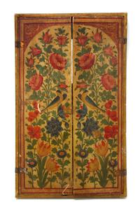 A Persian Painted Wedding Mirror, 19TH CENTURY, Height 30 3/4 x width 18 1/2 inches. — 19TH CENTURY,