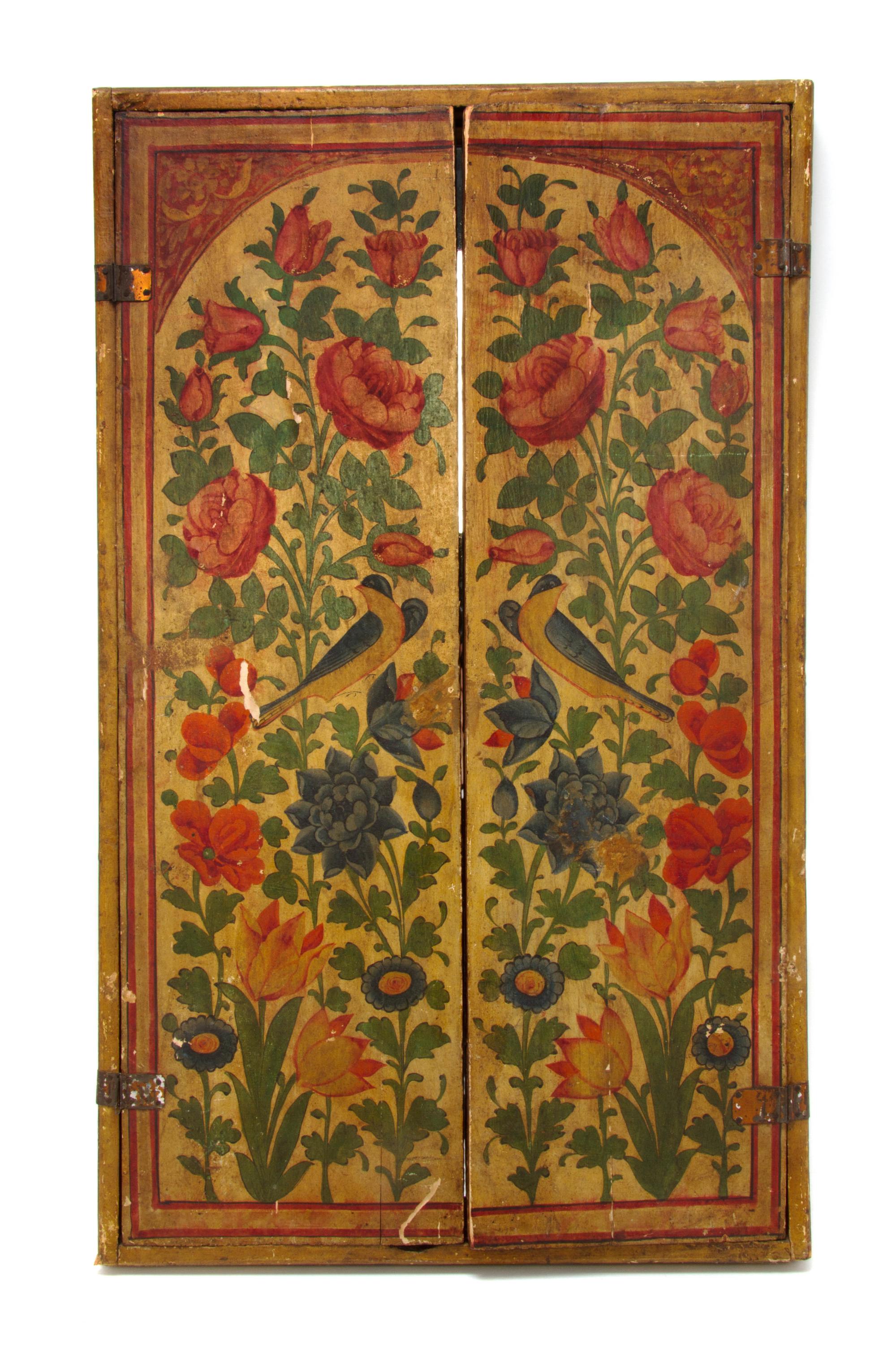 A Persian Painted Wedding Mirror, 19TH CENTURY, Height 30 3/4 x width 18 1/2 inches. — 19TH CENTURY,