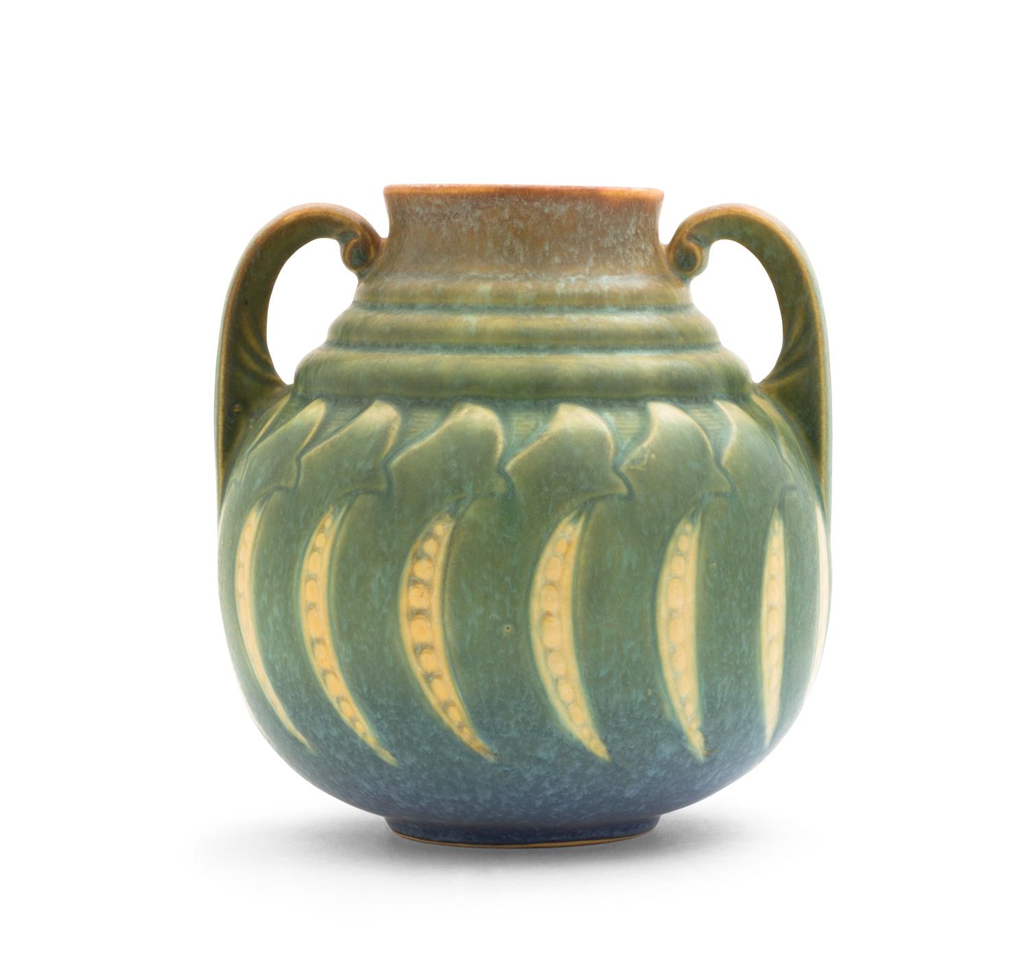 A Roseville Pottery Two-Handled Falline Vase Height 7 inches.