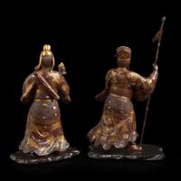 A pair of Japanese gilt-lacquered carved wood figures 日本鎏金木造像一对 Meiji/Taisho period ?????
