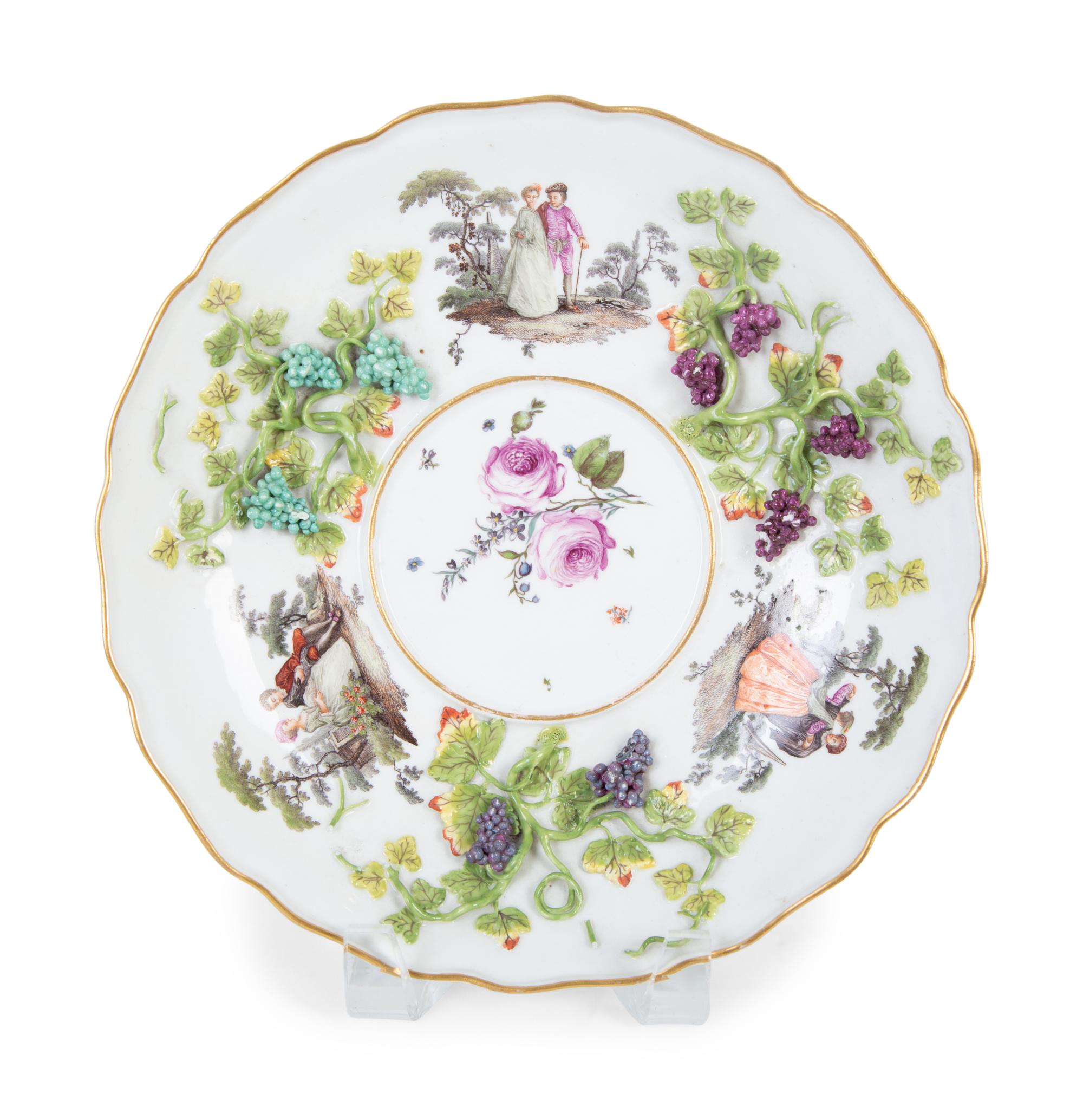 A Meissen Porcelain Lidded Bowl and Undertray with Applied Grape Clusters — 19TH CENTURY