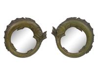 A Pair of Fish-Carved Wood Circular Mirrors